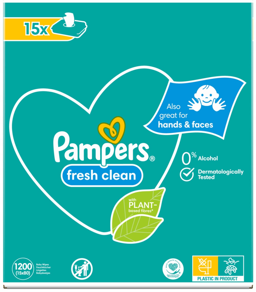 PAMPERS FRESH & CLEAN WET WIPES FOR CHILDREN SET OF 15 x 80 pcs. Manufacturer code 81688059
