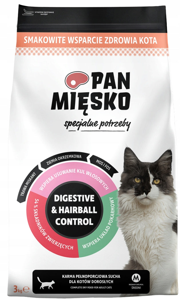 PAN MIĘSKO Digestive&Hairball Control dry cat food turkey 3 kg