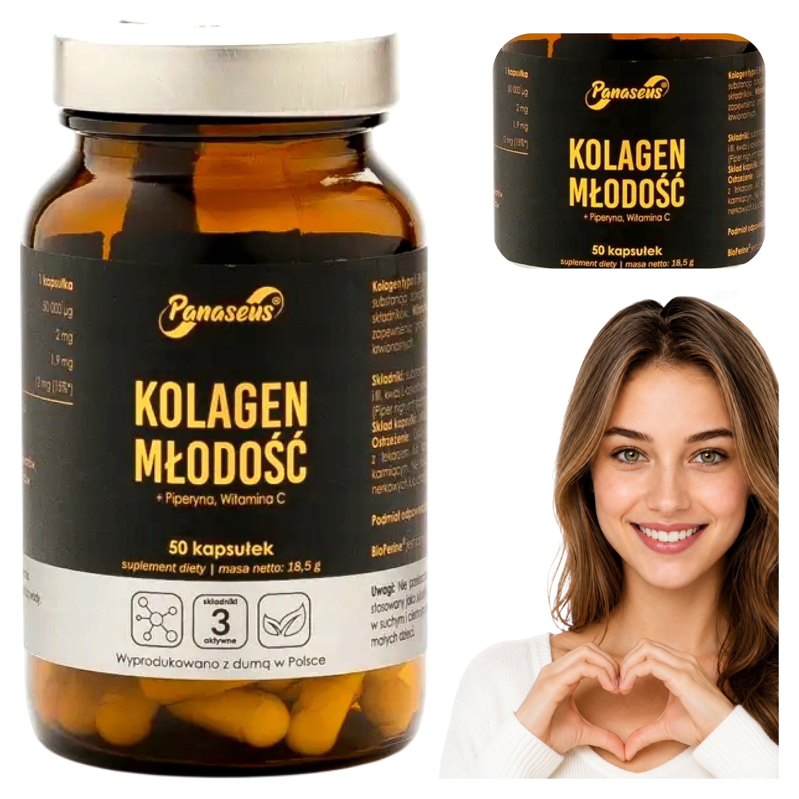 PANASEUS Collagen Type II Youth Hydrolyzed Beef BioPerine 50 kaps.