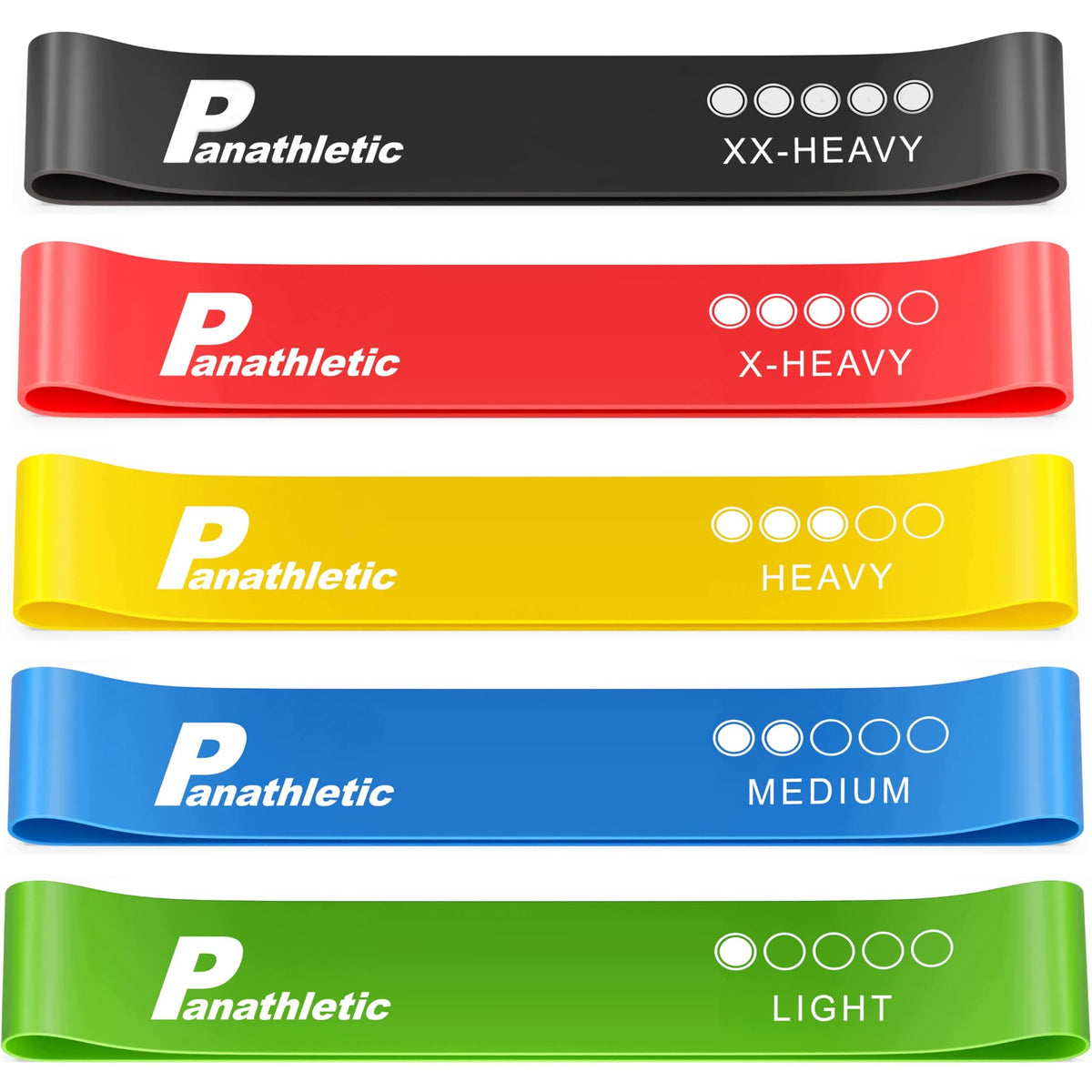 PANATHLETIC RESISTANCE BANDS - EXERCISE RUBBERS SET OF 5 RUBBERS WITH DIFFERENT RESISTANCES