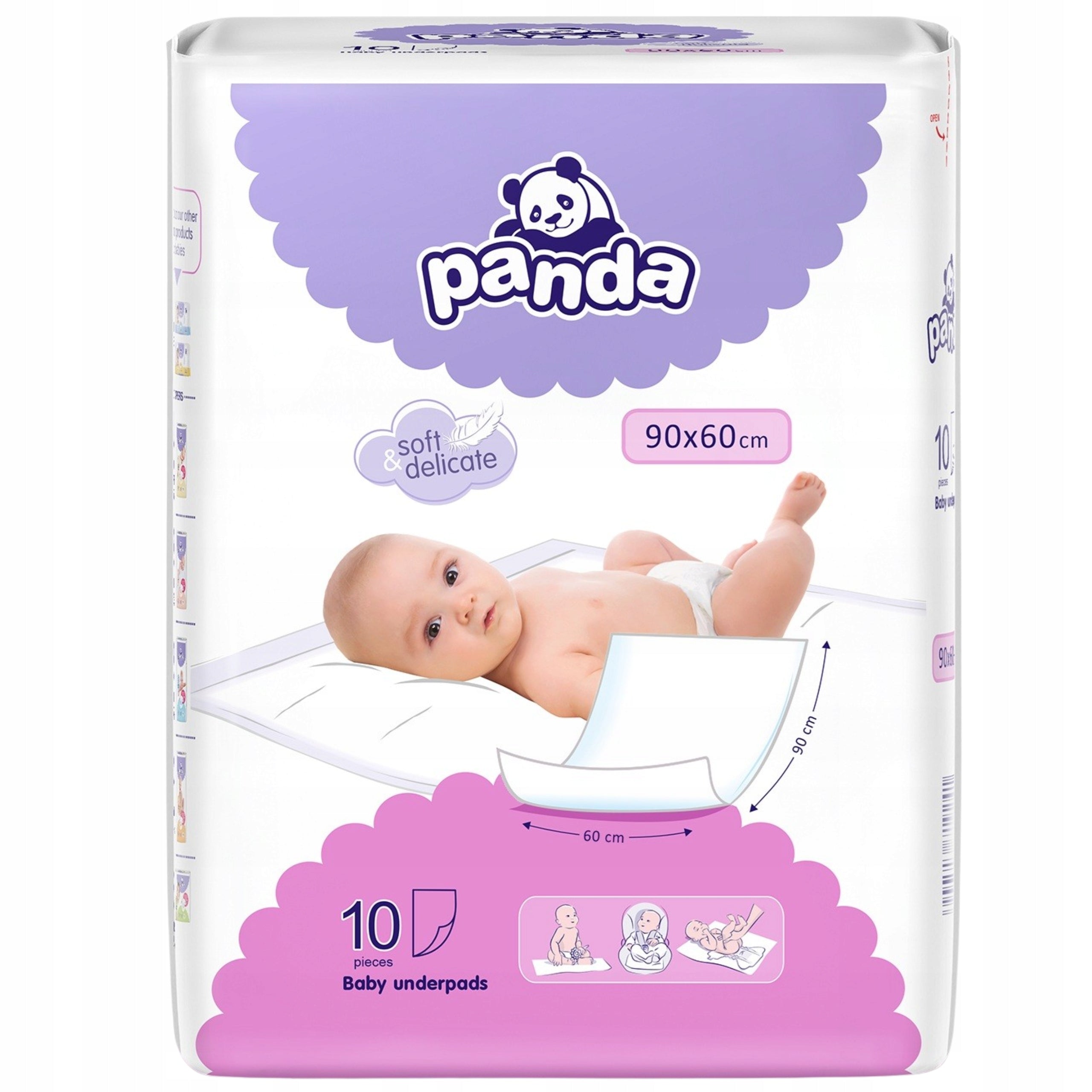 PANDA CHANGING PADS FOR CHILDREN 60X90CM 10 PIECES DISPOSABLE