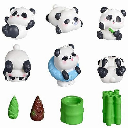 PANDA DECORATIVE FIGURINES FOR CAKE RESIN ANIMALS 10 PCS. for birthday
