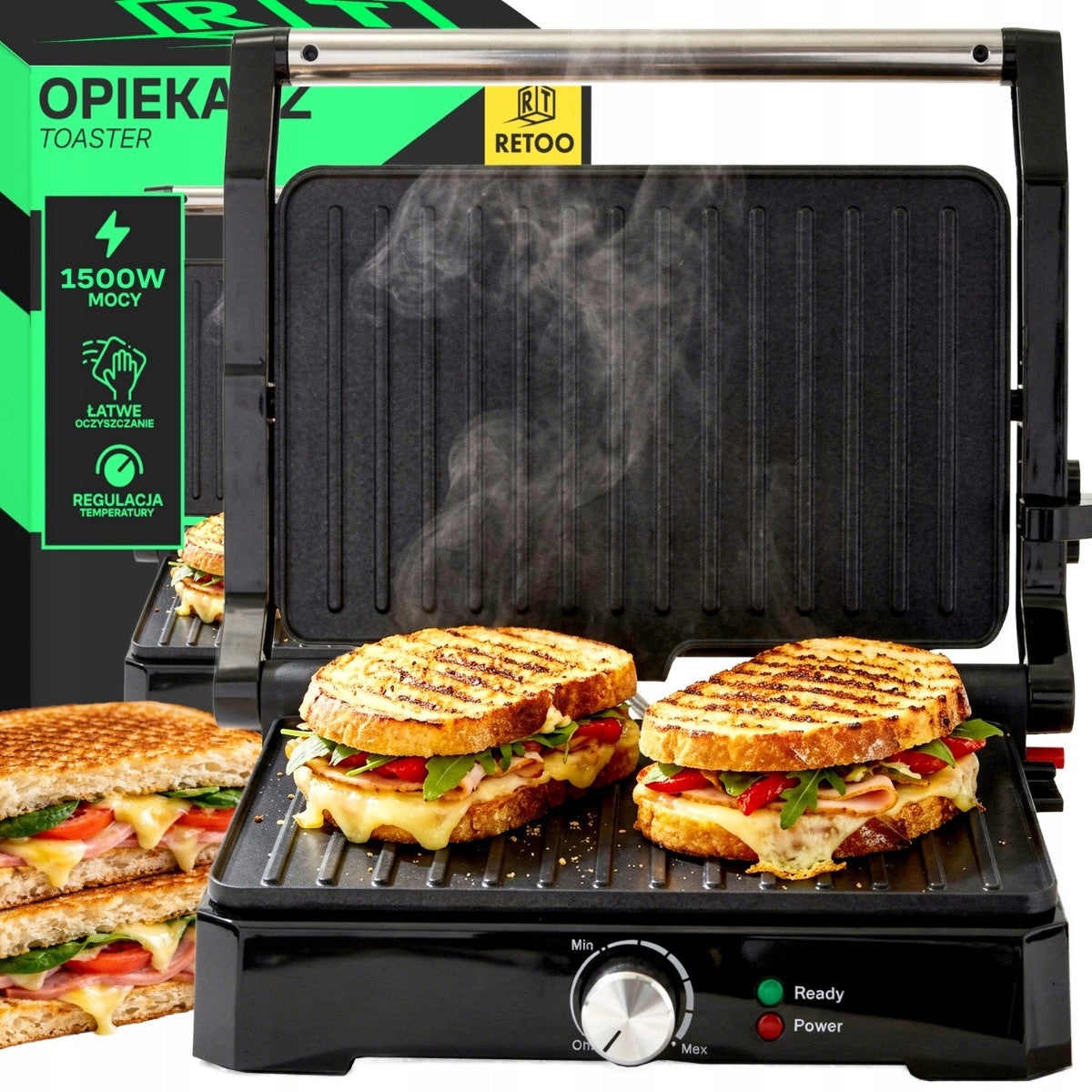 PANINI SANDWICH GRILL TOASTER ELECTRIC FOLDING TOASTER LARGE 1500W Power rating 1500 W