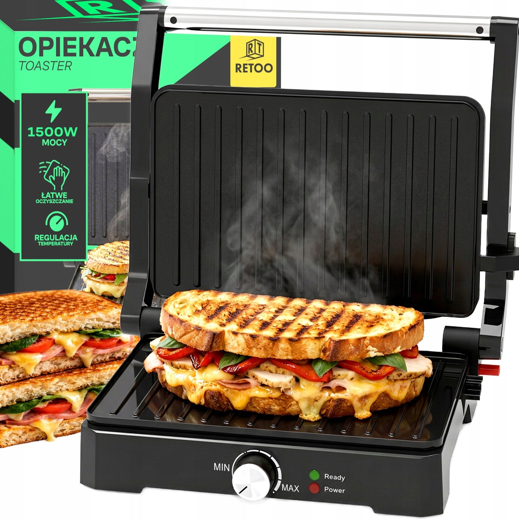 PANINI SANDWICH GRILL TOASTER ELECTRIC FOLDING TOASTER LARGE 1500W