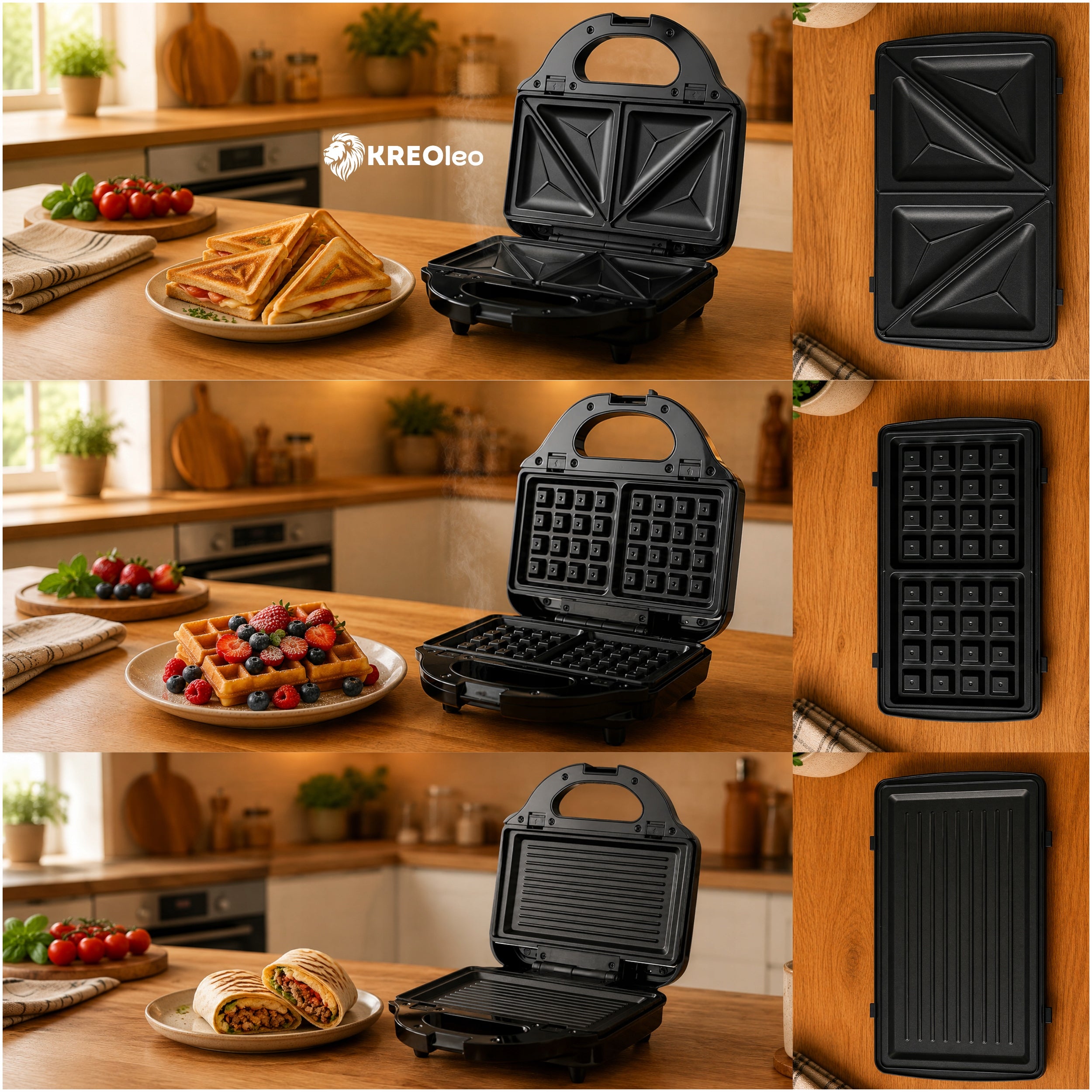 PANINI SANDWICH TOASTER GRILL TOASTER ELECTRIC WAFFLE IRON 3IN1 STRONG Brand KREOleo