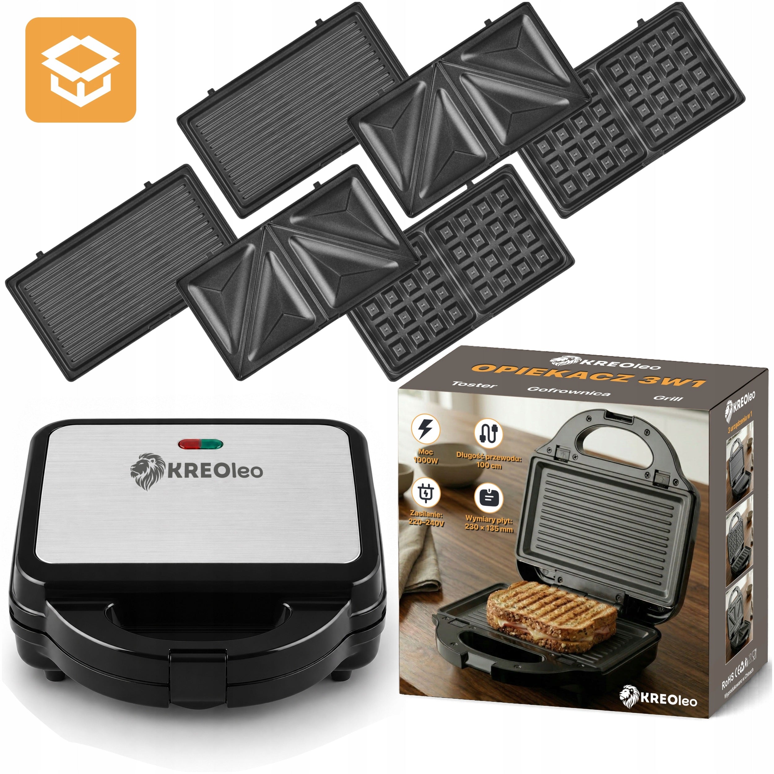 PANINI SANDWICH TOASTER GRILL TOASTER ELECTRIC WAFFLE IRON 3IN1 STRONG Packaging status original