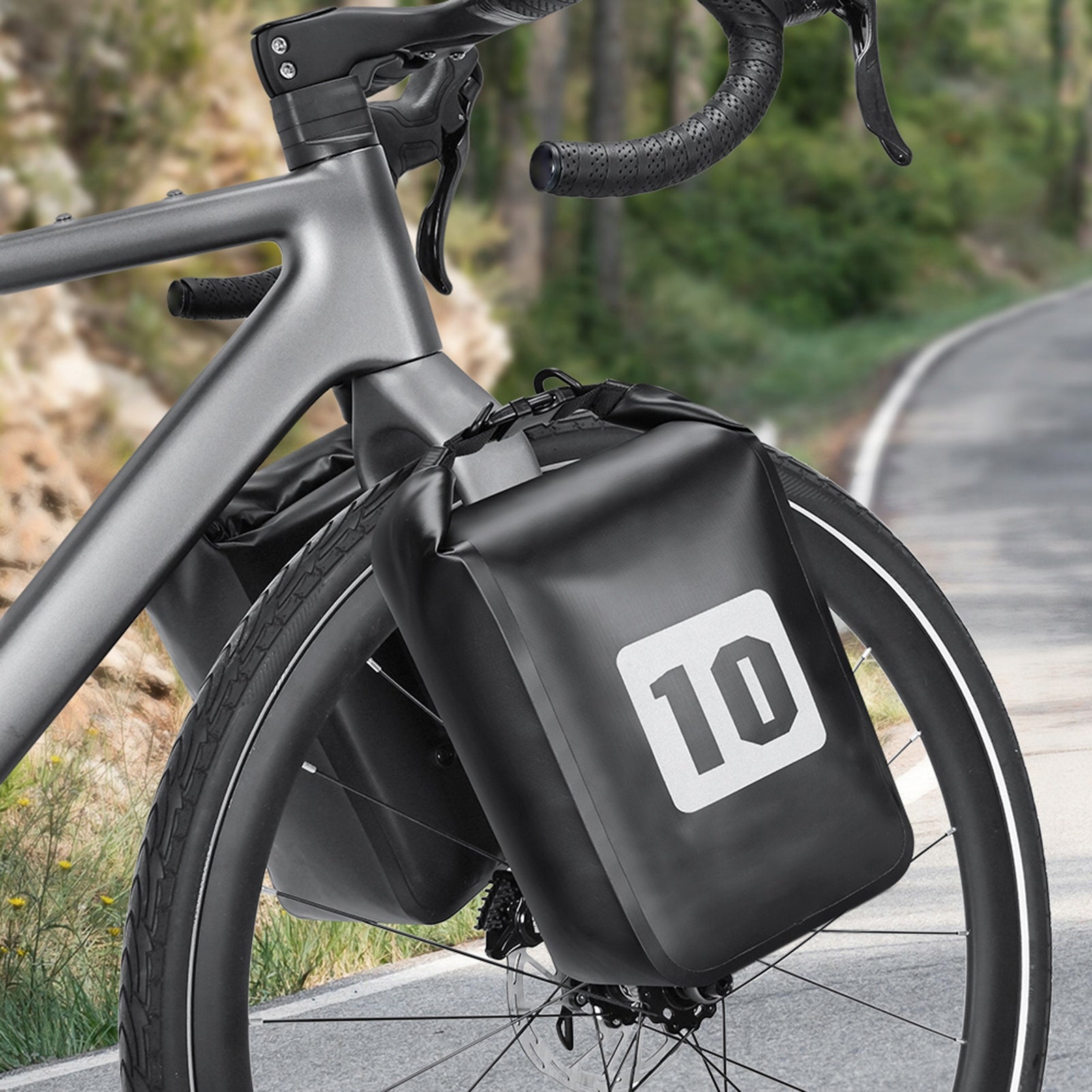 PANNIER BICYCLE BAG WITH MTB FORK HOLDER BLACK WATERPROOF 10 L Model 2716