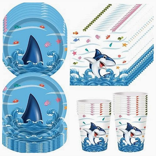 PAPER SHARK TABLEWARE FOR CHILDREN BIRTHDAY SET OF 52 PCS.