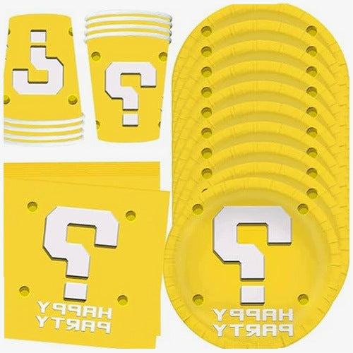 PAPER TABLEWARE CHILD'S BIRTHDAY PLATES CUPS NAPKINS GOLD 10 PEOPLE