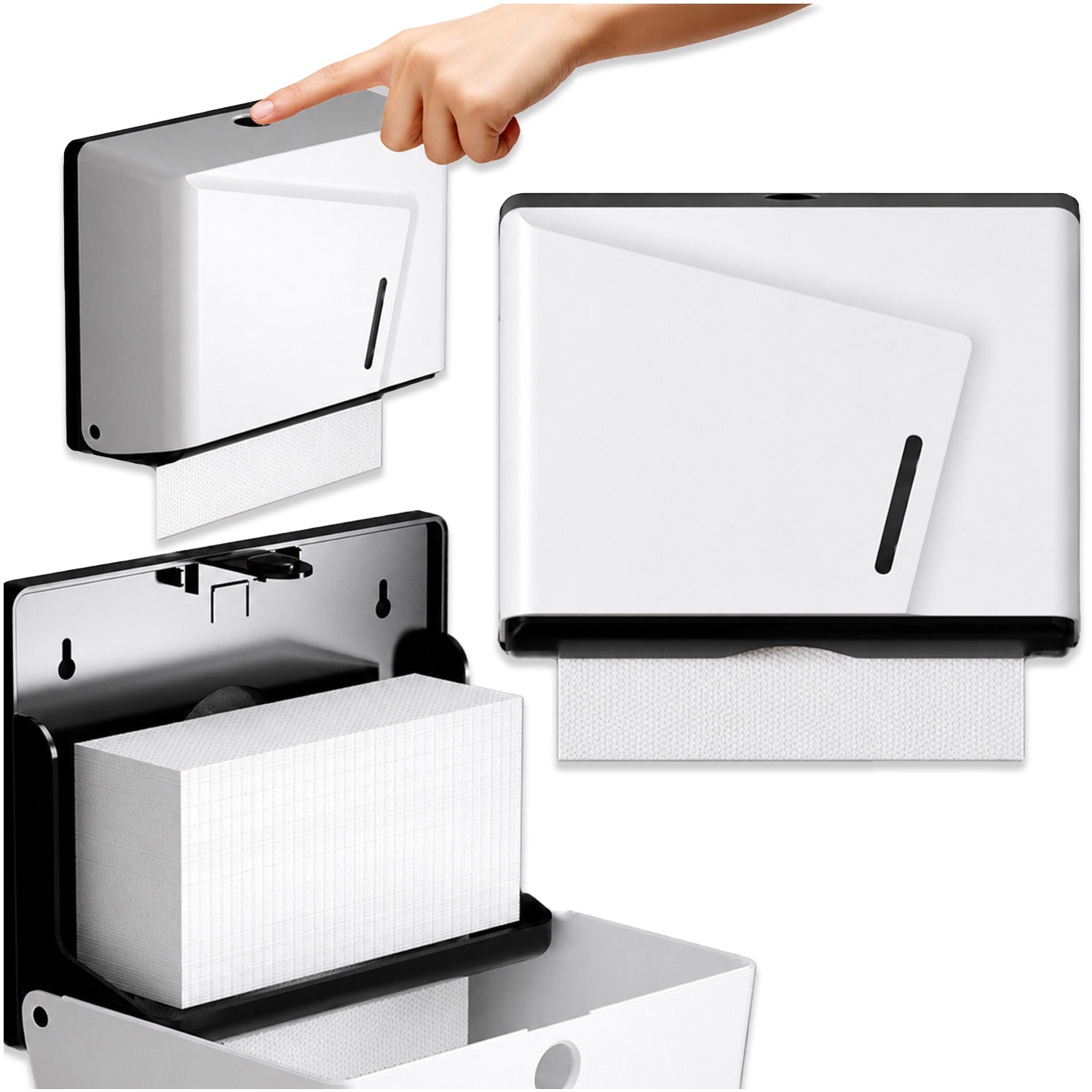 PAPER TOWEL CONTAINER WALL-MOUNTED FEEDER ZZ DISPENSER WHITE CONVENIENT