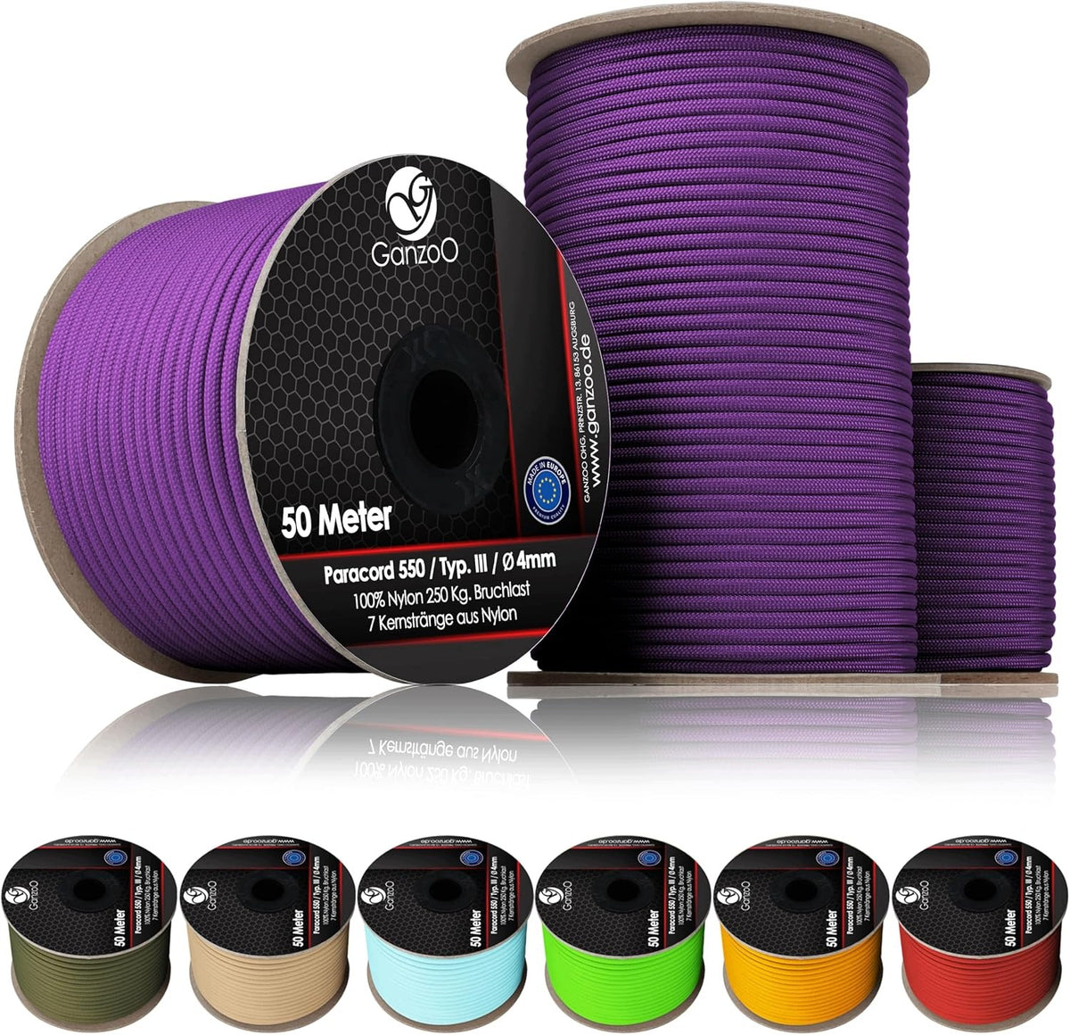 PARACORD 550 ROPE 4MM 30M PURPLE NYLON 7 STRAND SURVIVAL