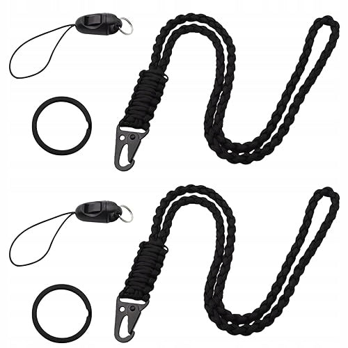 PARACORD BLACK BRAIDED KEY LANYARD WITH CARABINER 2 PCS for Home