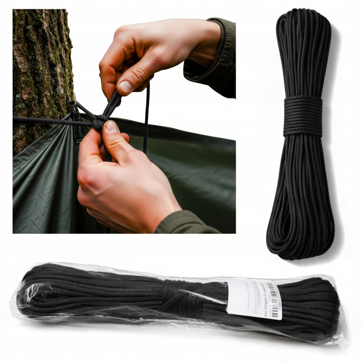 PARACORD PARACHUTE CABLE 30m 249kg BLACK FOR EDC TENT HAMMOCK