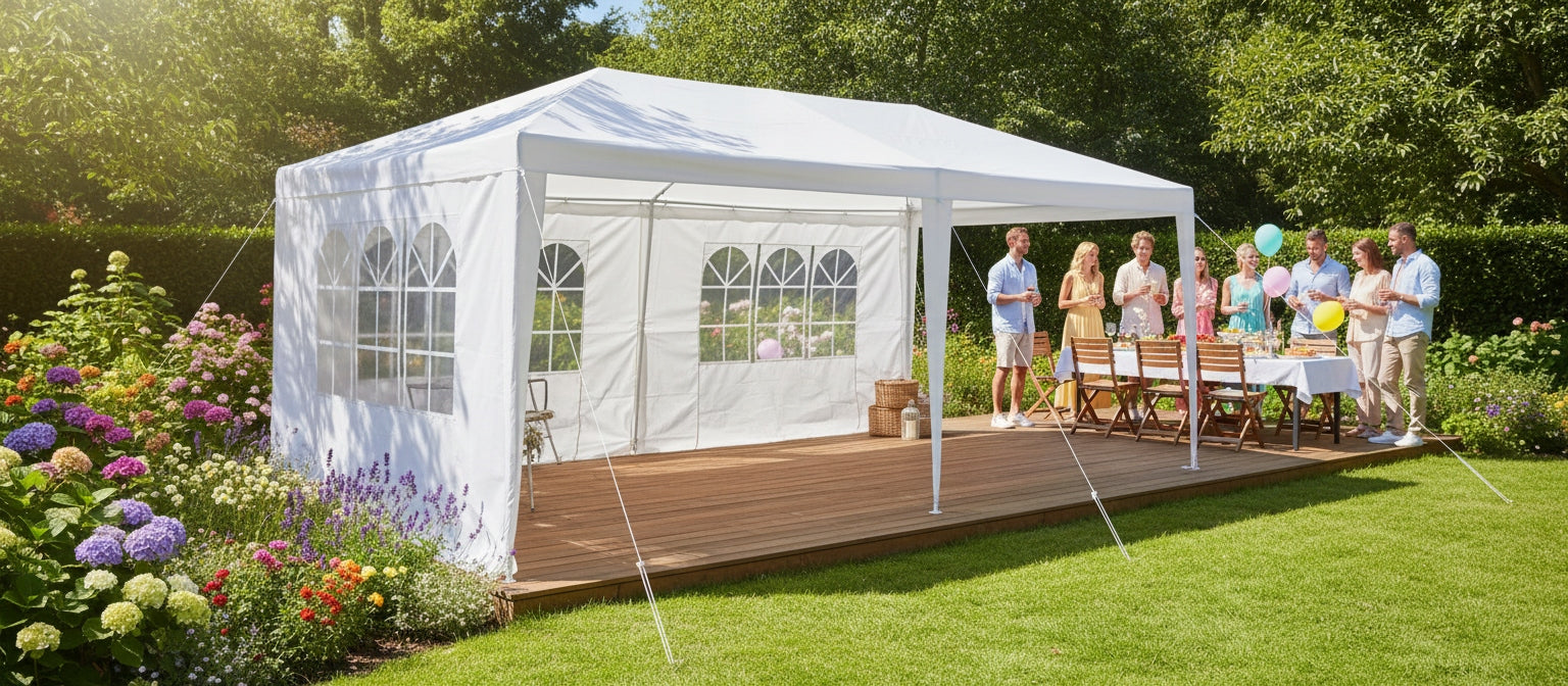 PARTY TENT GARDEN PAVILION 3x6m WATERPROOF WHITE 6 WALLS Manufacturer Corciano