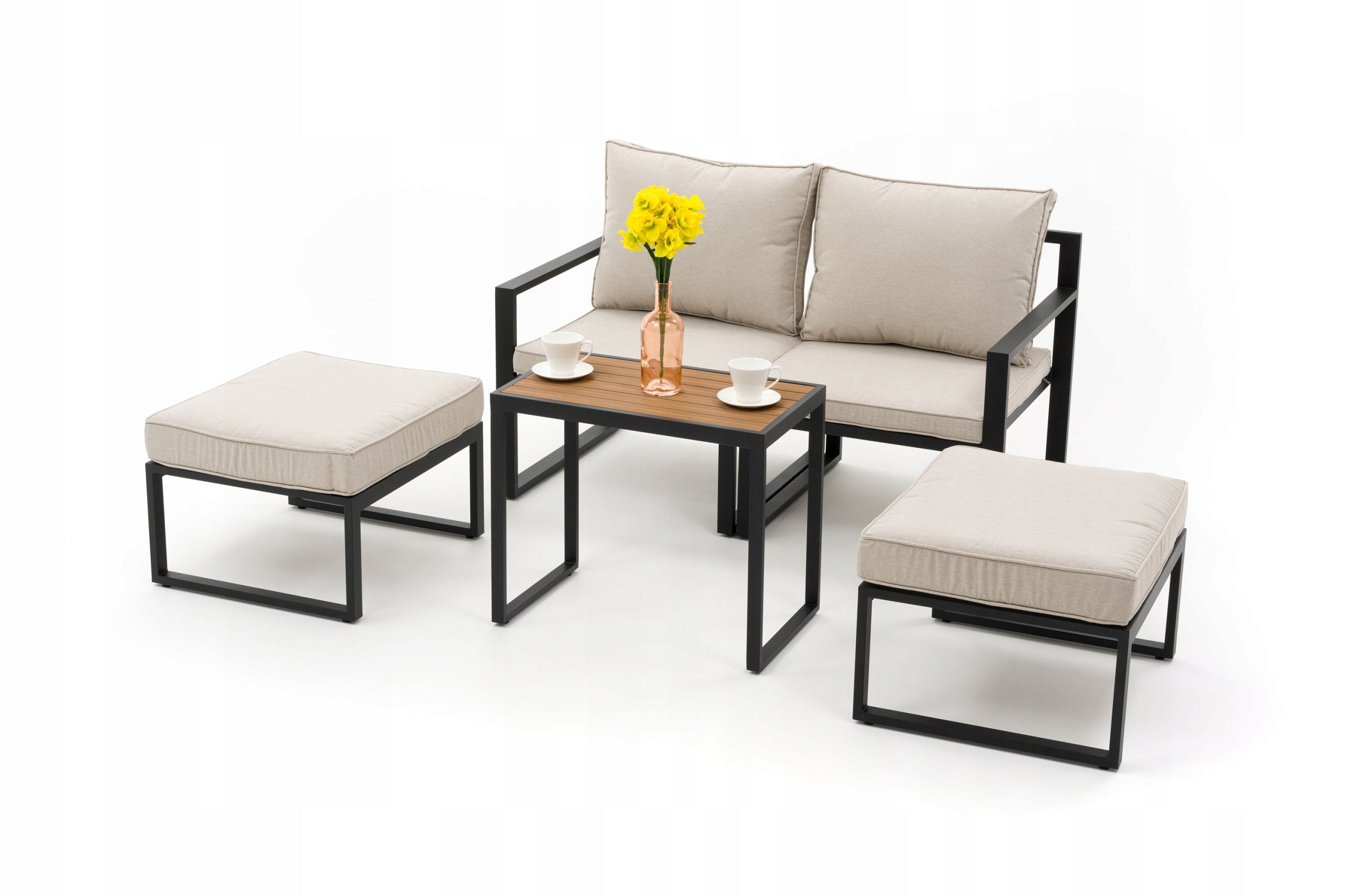 PATIO FURNITURE BALCONY MODERN ALUMINUM ATOLL 2 GRAPHITE BEIGE Line NEWHOME GARDEN