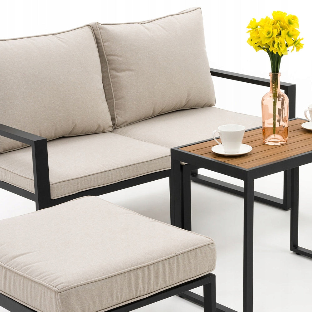 PATIO FURNITURE BALCONY MODERN ALUMINUM ATOLL 2 GRAPHITE BEIGE Set contents armchair step pouf end table