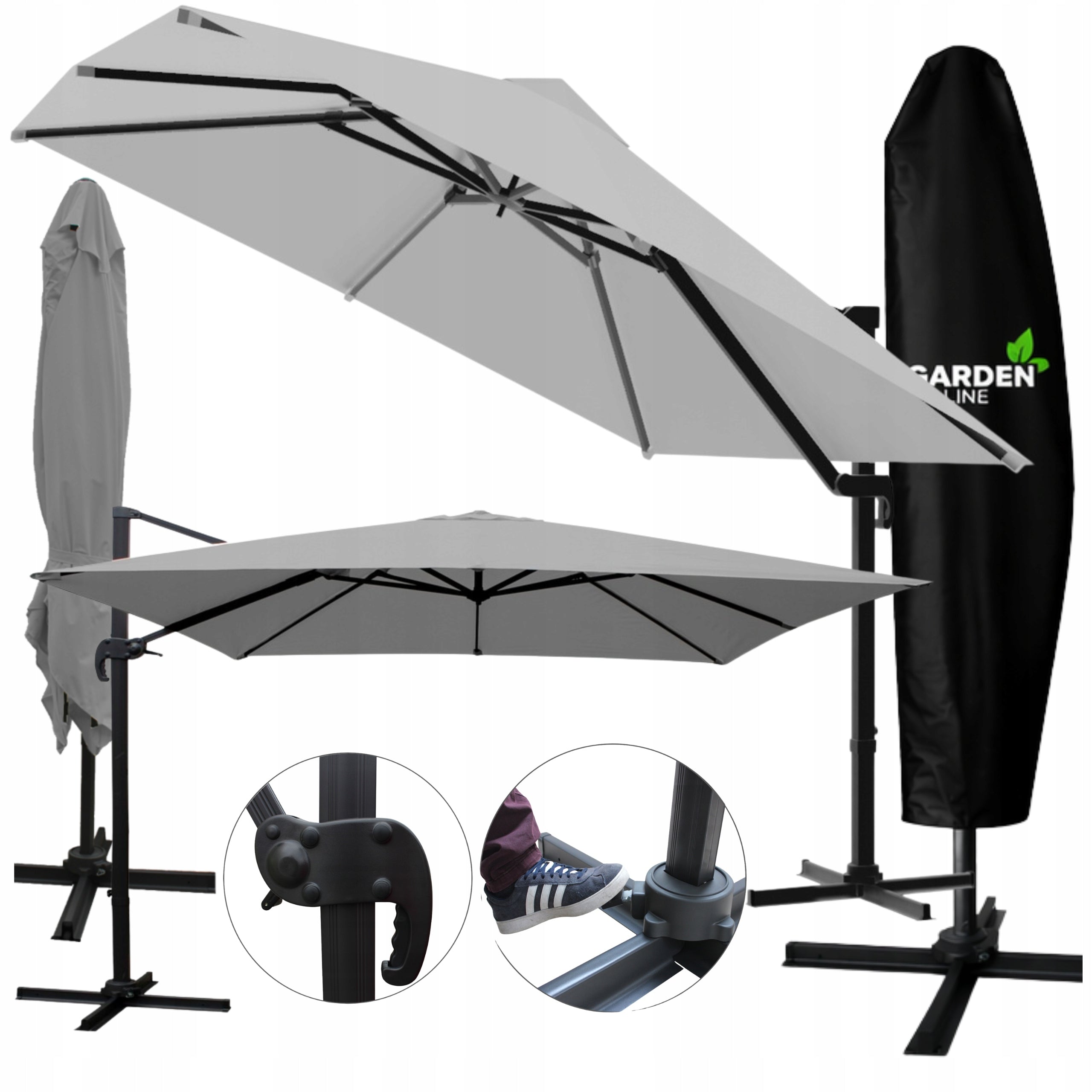 PATIO UMBRELLA 3X3M FOLDING LARGE GREY BOOM COVER