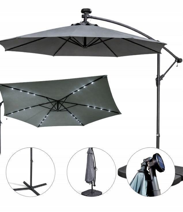 PATIO UMBRELLA WITH LED LIGHTS FOLDING WITH COVER