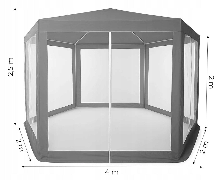 PAVILION GARDEN TENT GAZEBO WITH MOSQUITO NET WATERPROOF 4X4m 6 WALLS Manufacturer code PAWILON OGRODOWY CIEMNOSZARY