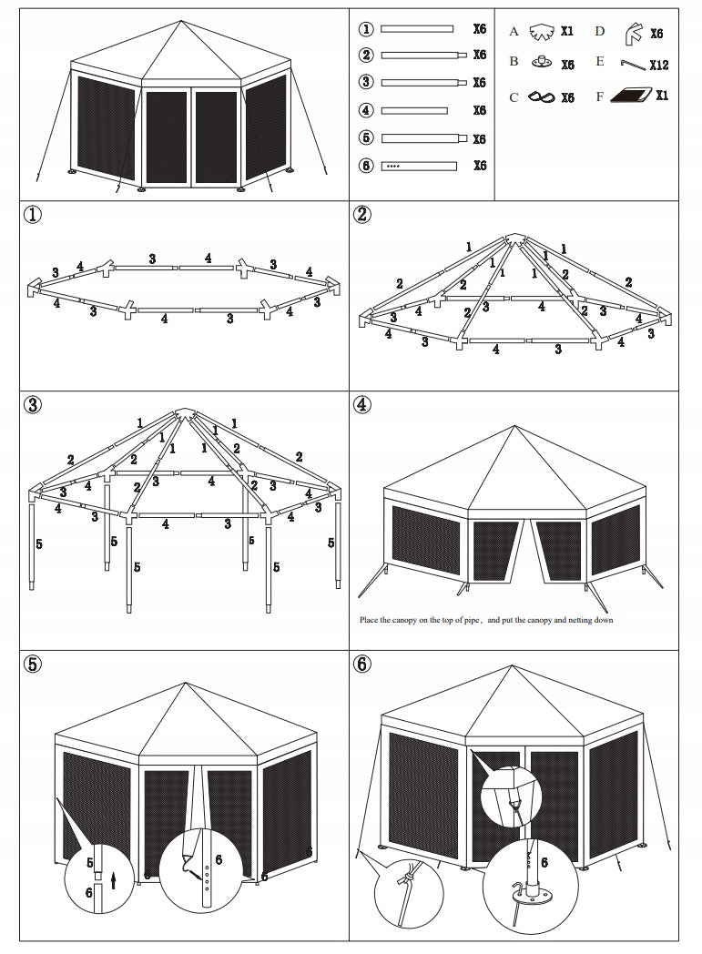 PAVILION GARDEN TENT GAZEBO WITH MOSQUITO NET WATERPROOF 4X4m 6 WALLS Packaging status original
