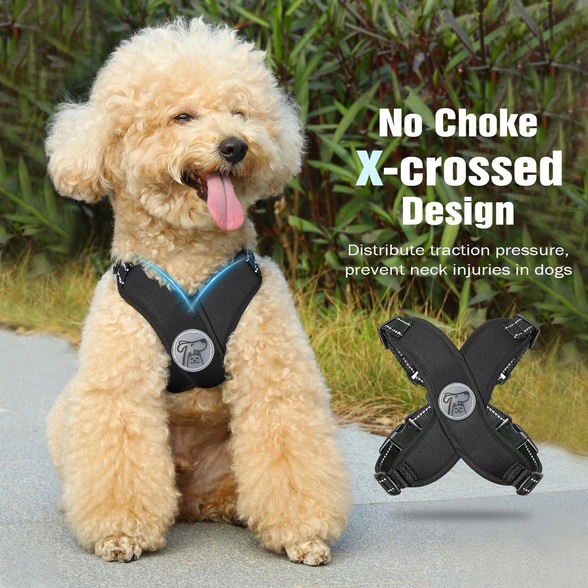 PAWABOO Dog Harness with Lanyard Adjustable Anti-String M Black Packaging status original