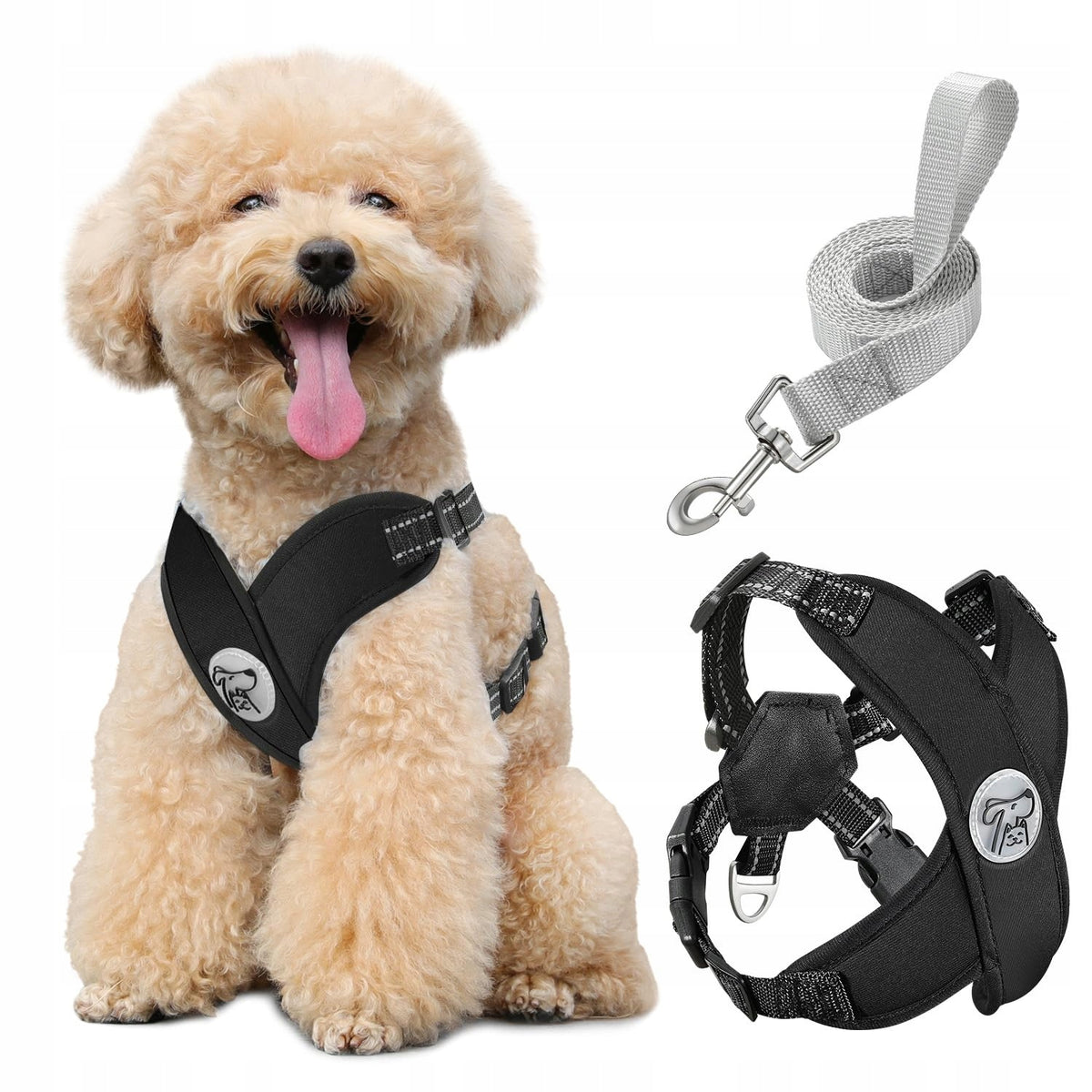 PAWABOO Dog Harness with Lanyard Adjustable Anti-String M Black