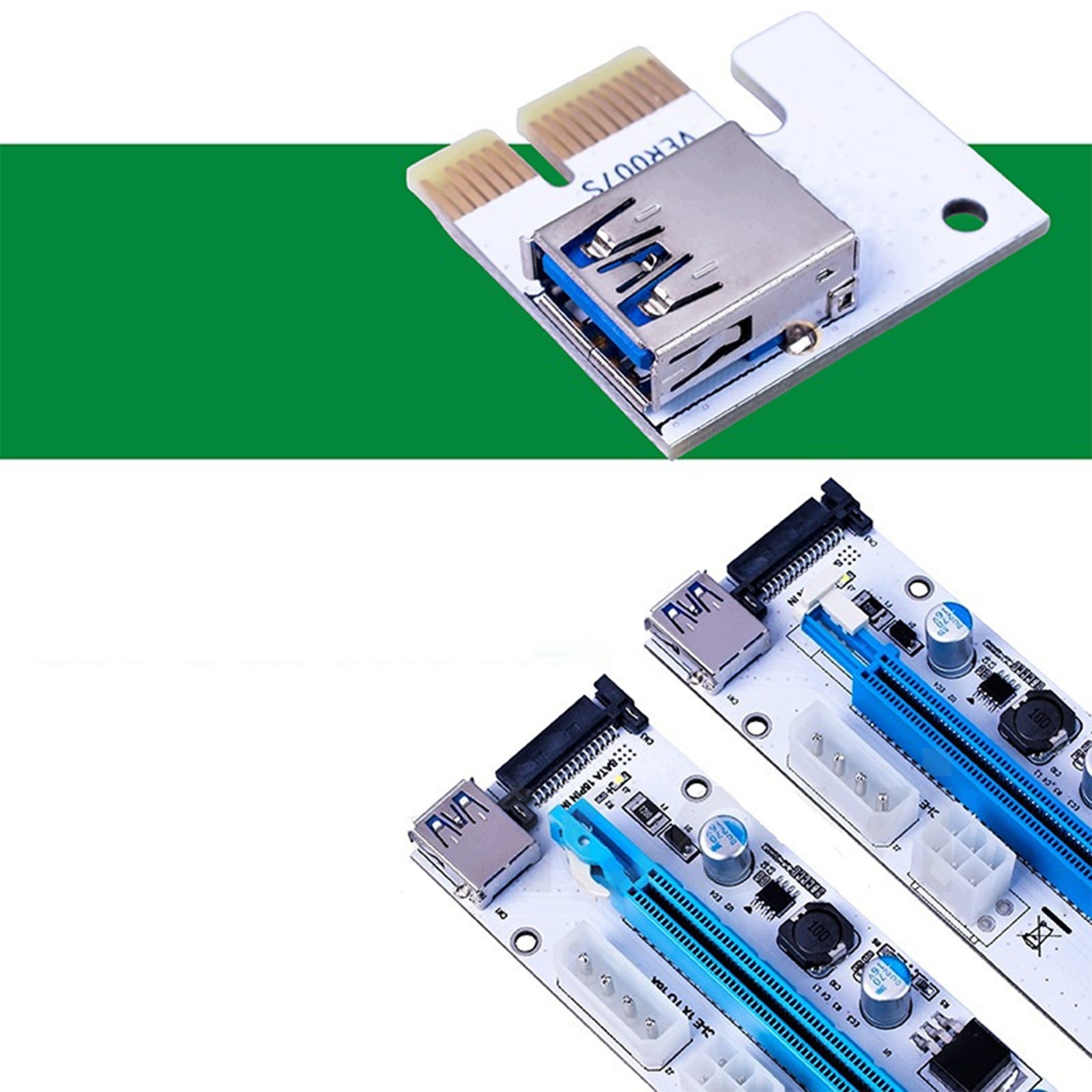 PCI E Riser Card USB3.0 4Pin 6Pin 15Pin SATA 60cm Cable Extender blue white Packaging status original