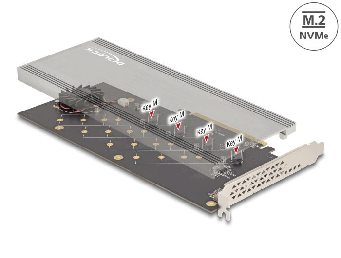 PCIe 4.0 x16 4x NVMe M.2 Key M Heatsink and Fan Delock 90079