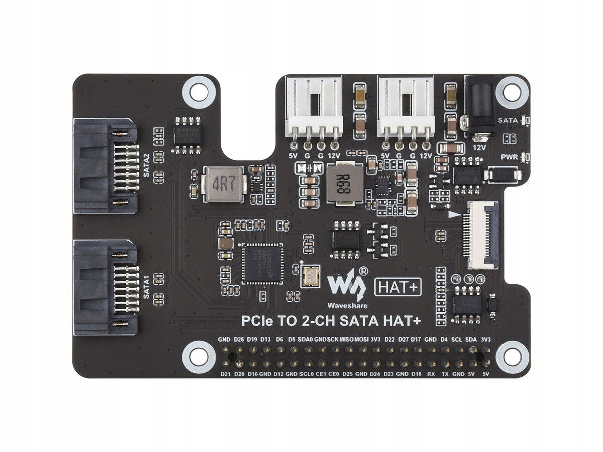 PCIe TO 2-CH SATA HAT+ - PCIe SATA Adapter for Raspberry Pi 5 Manufacturer WaveShare