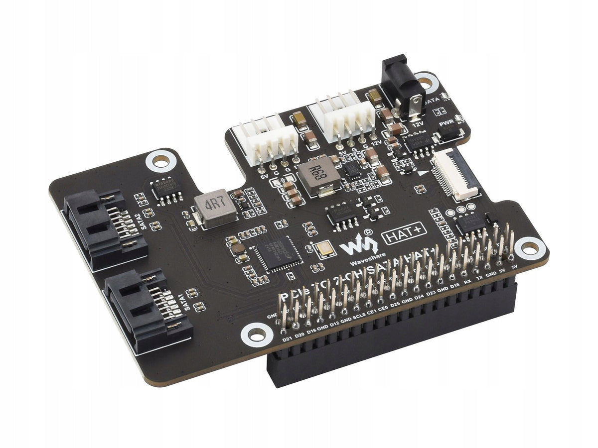 PCIe TO 2-CH SATA HAT+ - PCIe SATA Adapter for Raspberry Pi 5