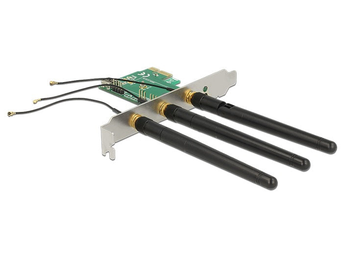 PCIe x1 1x M.2 KeyA card with 3 external antennas Low Profile Delock 89568 Manufacturer code 89568