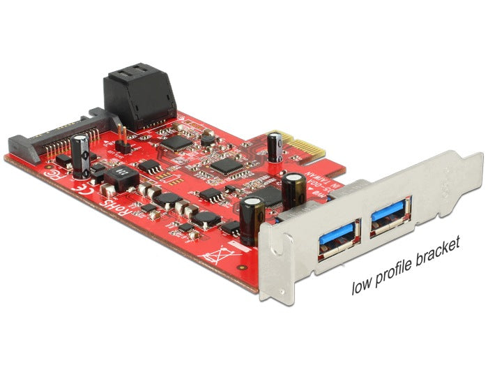 PCIe x1 2x USB 3.0 external card + 2x SATA 6Gb/s internal Delock 89389 Packaging status original