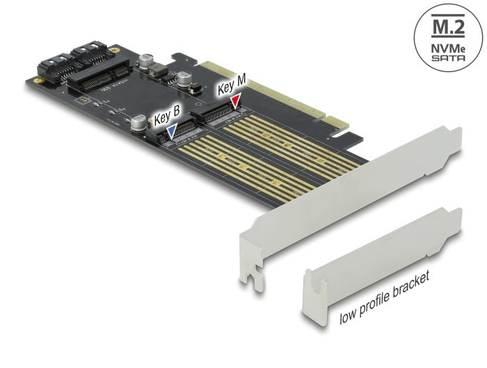 PCIe x16 1x M.2 Key B card + 1x NVMe M.2 Key M + 1x mSATA Low Delock 90486