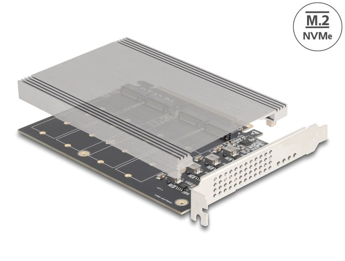 PCIe x16 4x NVMe M.2 Key M card with heatsink, bifurcation Delock 90210