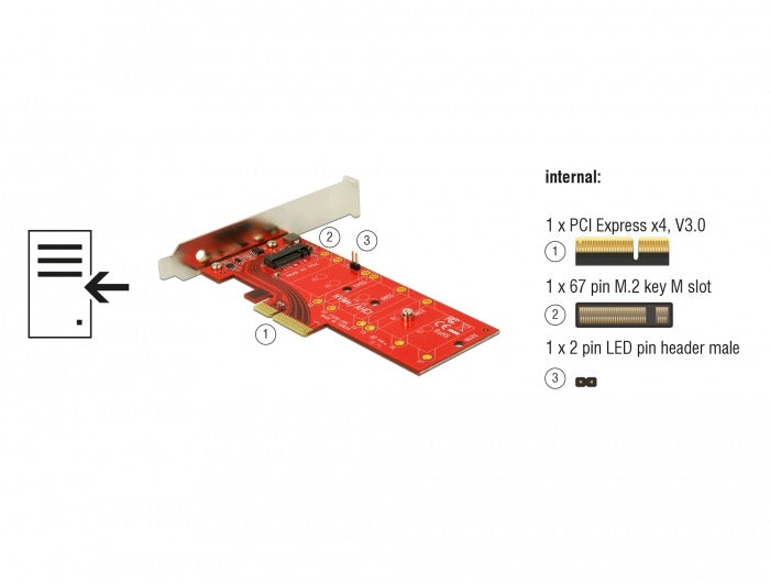 PCIe x4 1x NVMe M.2 Key M 110mm Card with Low Profile Heatsink Delock 89577 Packaging status original