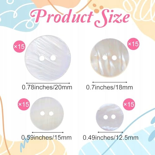 PEARL BUTTONS WHITE FLAT SEWING 60 PIECES SIZES 12 20MM COTTON Manufacturer code Bez marki