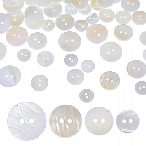 PEARL BUTTONS WHITE FLAT SEWING 60 PIECES SIZES 12 20MM COTTON