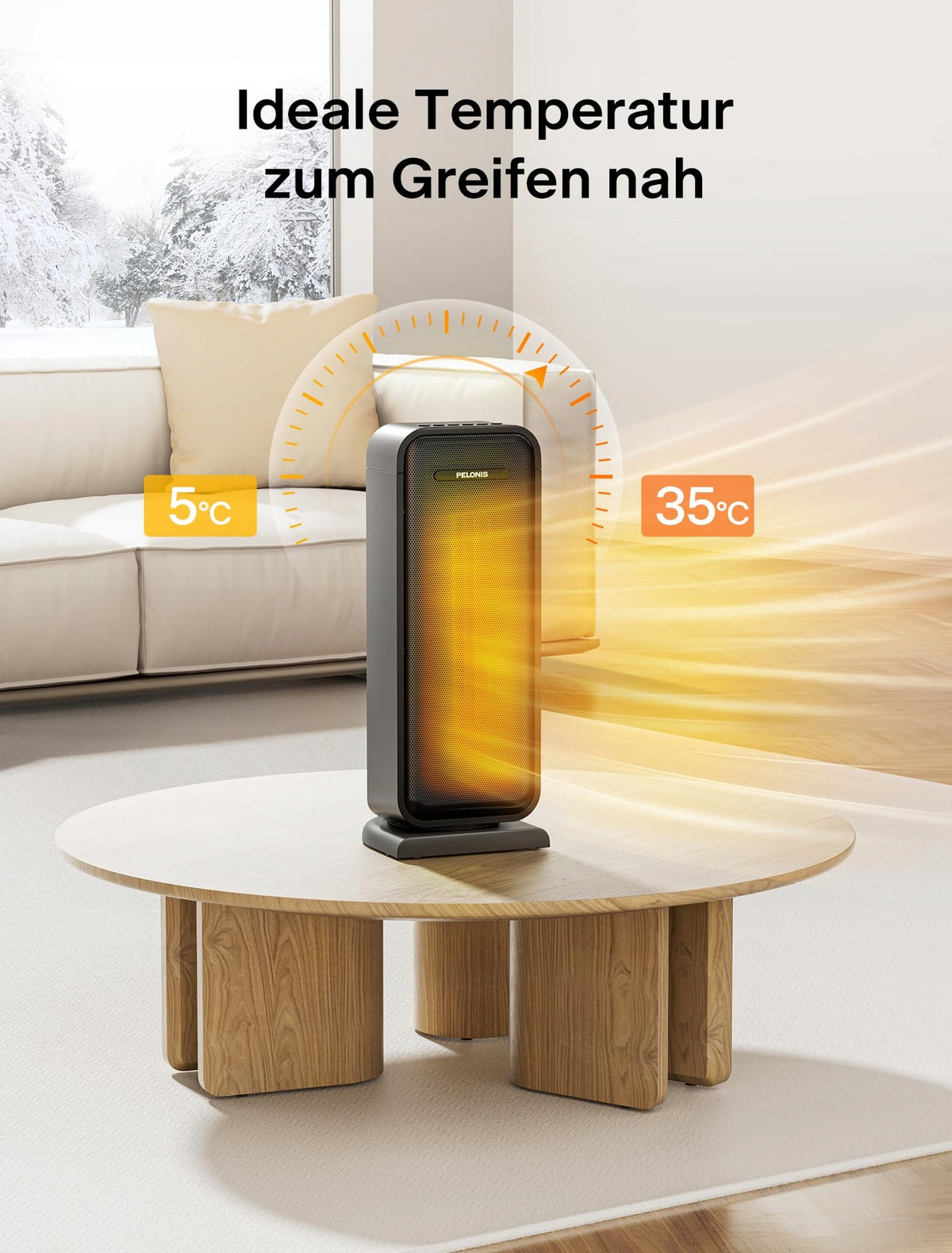 PELONIS 2000W Energy Efficient Portable Ceramic Heater with Thermostat Heating power 2000 W