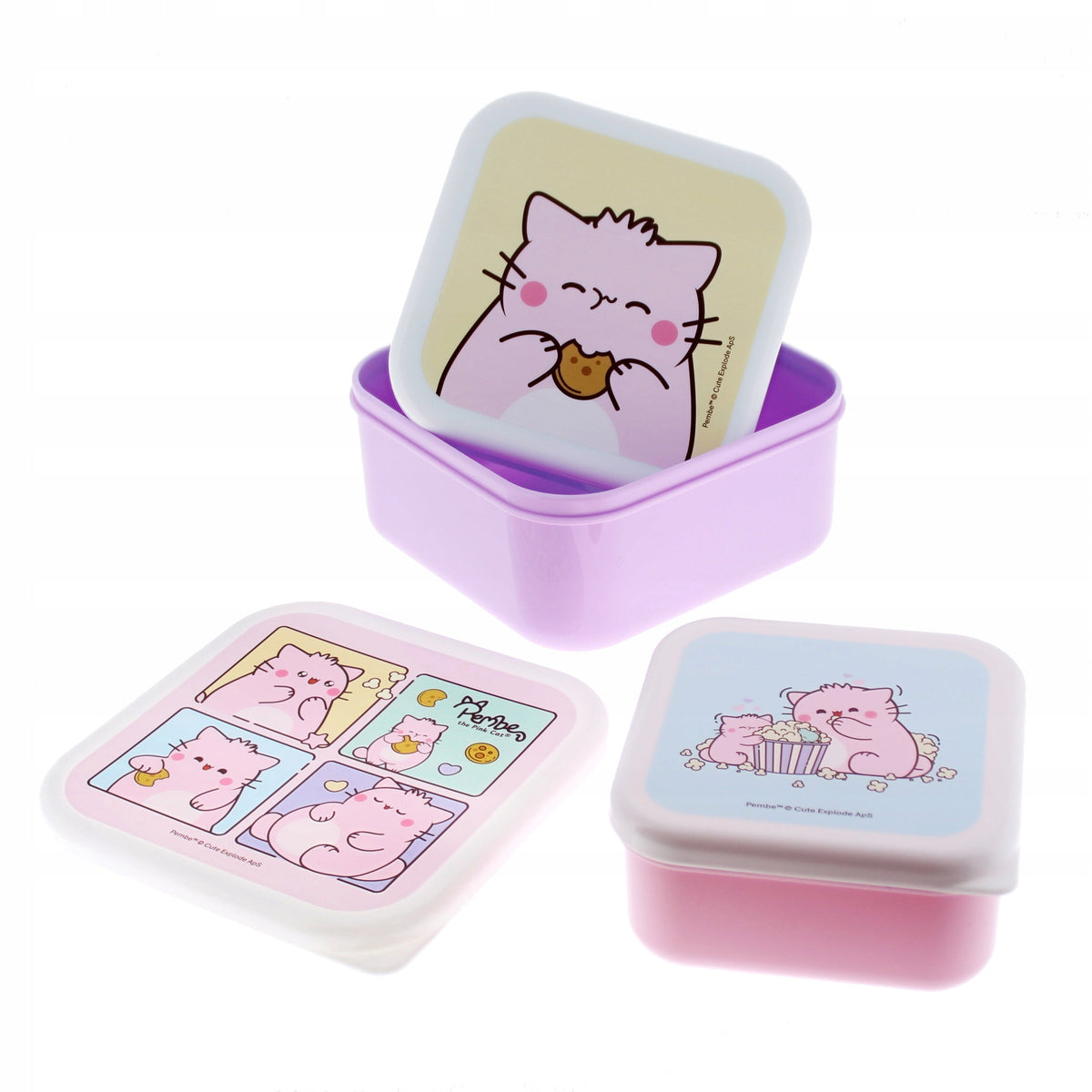 PEMBE Breakfast Box, Lunchbox, Containers 3pcs SET Pembe the Pink Cat