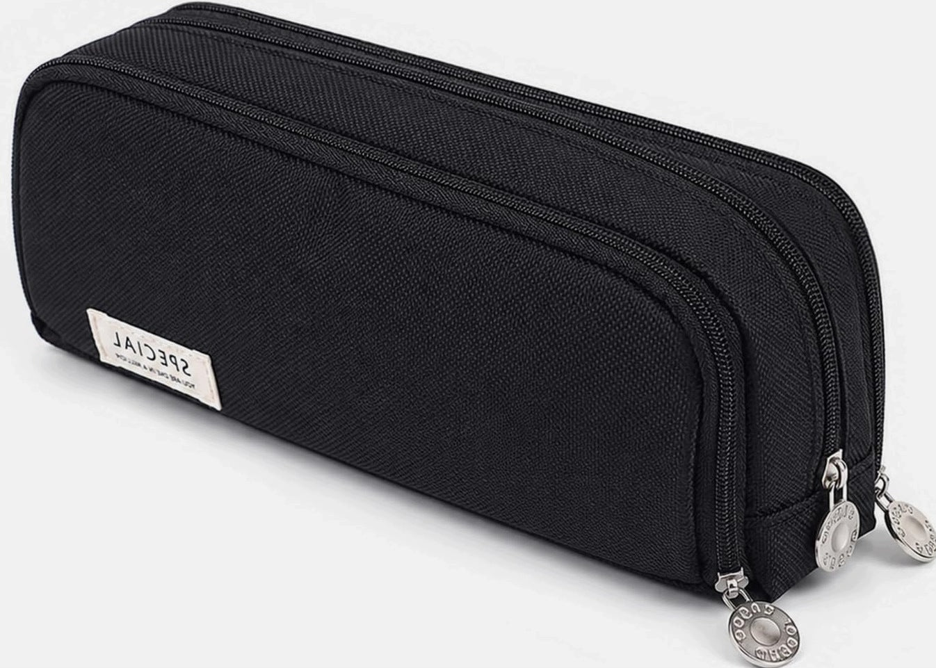 PENCIL CASE 21X4X9CM BLACK LARGE CAPACITY THREE COMPARTMENTS OXFORD LOCK