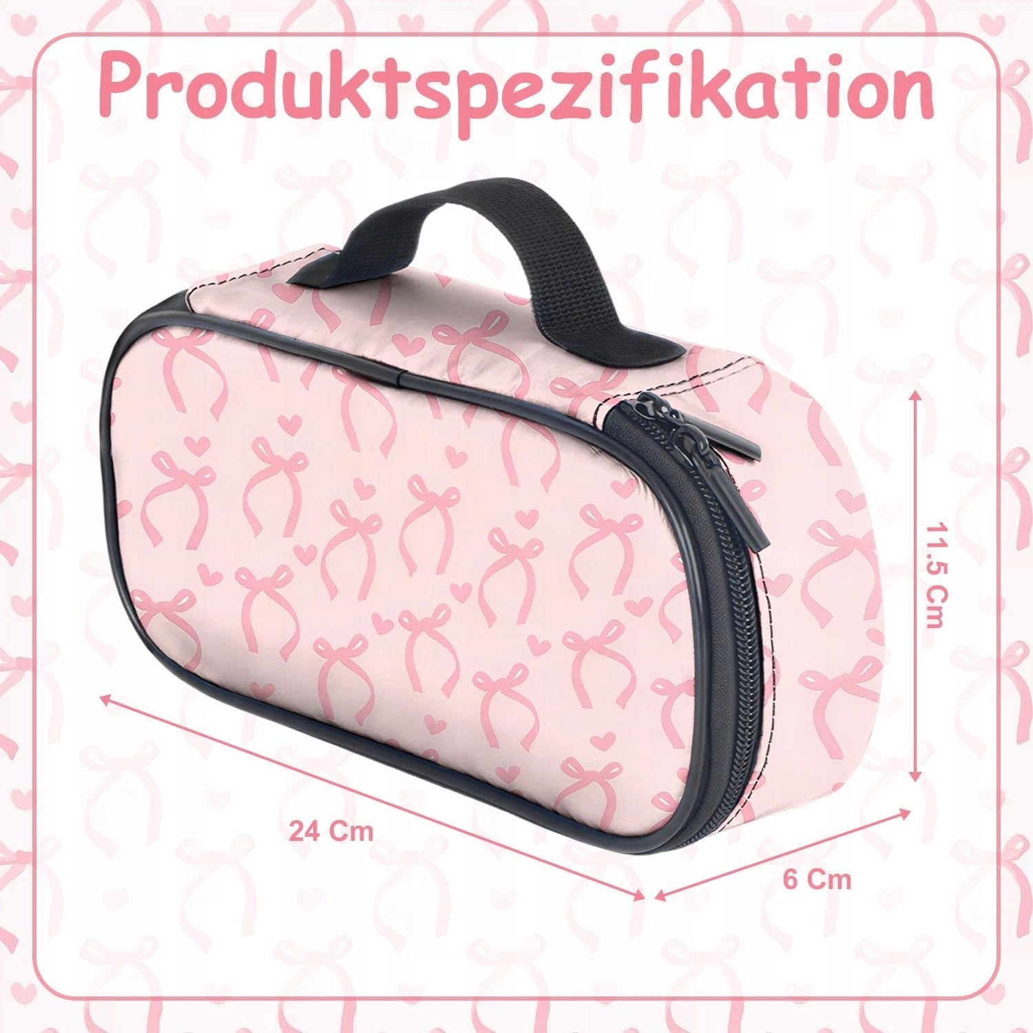 PENCIL CASE PINK OXFORD BOW LARGE ZIPPER HANDLE DURABLE STYLISH SCHOOL Brand no brand