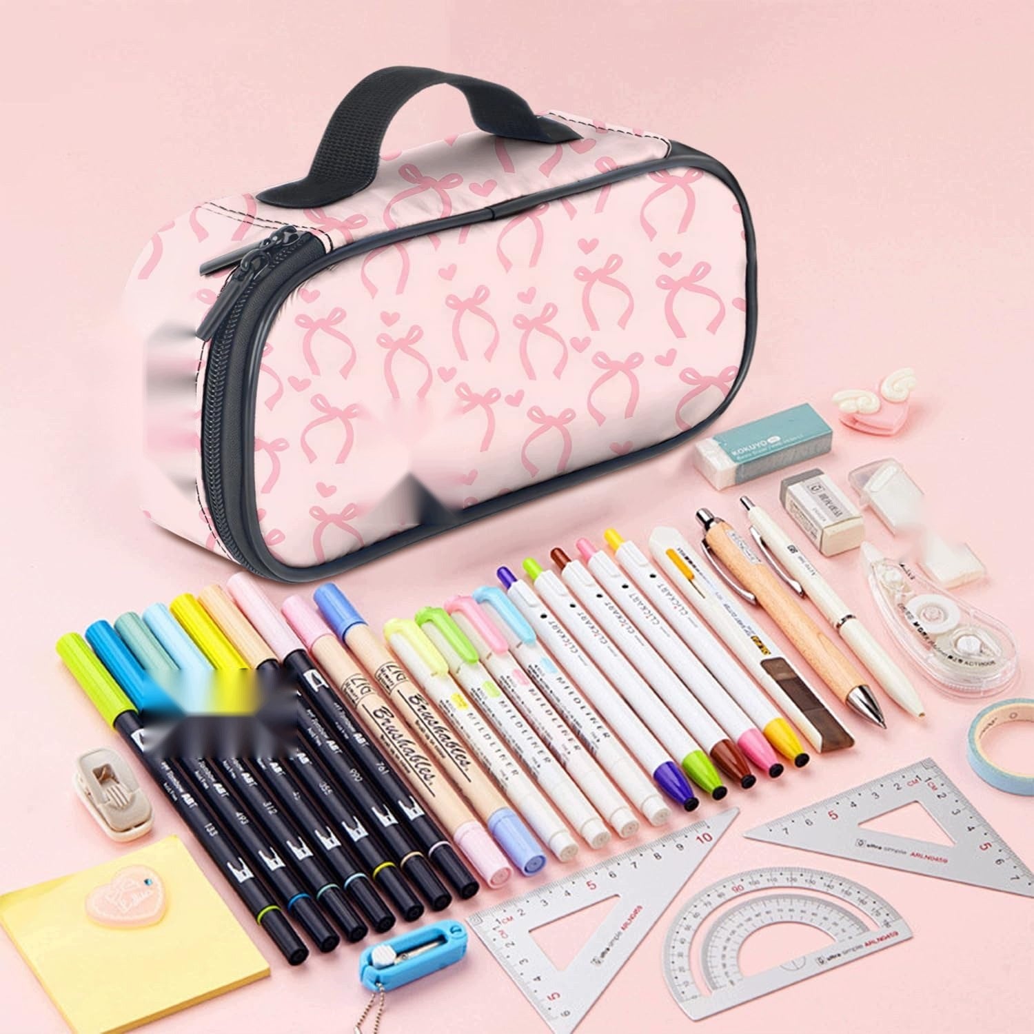 PENCIL CASE PINK OXFORD BOW LARGE ZIPPER HANDLE DURABLE STYLISH SCHOOL Manufacturer code 5908140555129