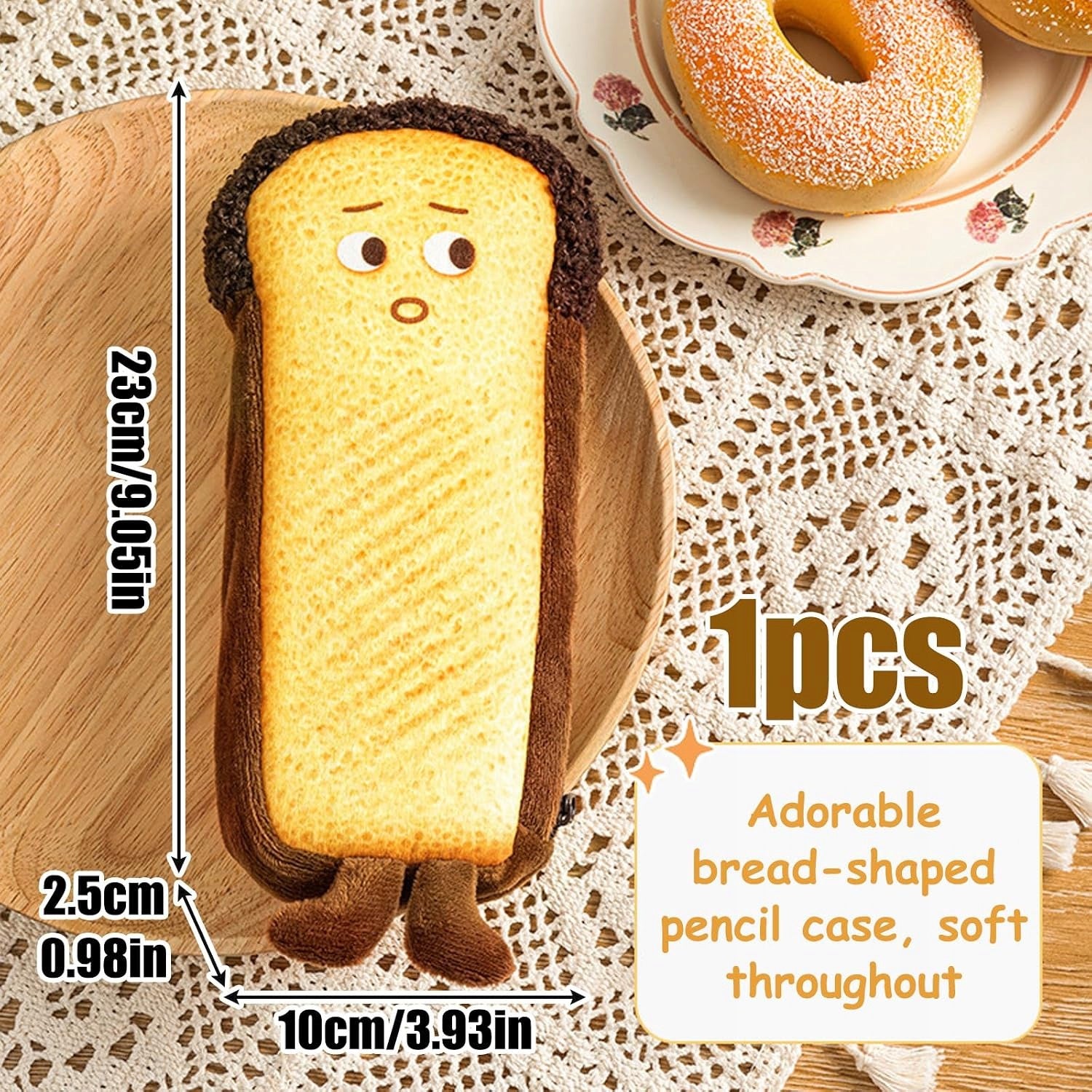 PENCIL CASE PLUSH SOFT FLUFFY TOAST BREAD FUN SCHOOL LARGE Brand no brand