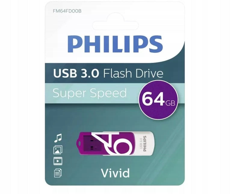 PENDRIVE 64GB PHILIPS VIVID USB 3.0 FM64FD00B PURPLE