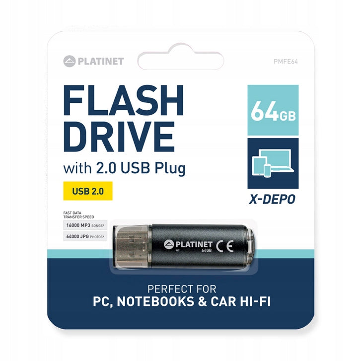 PENDRIVE PLATINET USB 2.0 X-Depo 64GB BLACK ALUMINUM ENCLOSURE