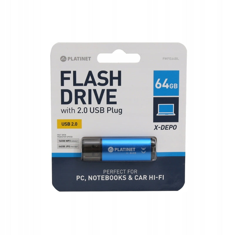 PENDRIVE PLATINET USB 2.0 X-Depo 64GB BLUE ALUMINUM ENCLOSURE Color blue