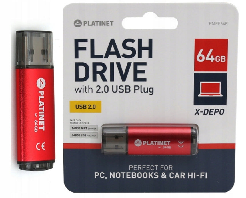 PENDRIVE PLATINET USB 2.0 X-Depo 64GB RED ALUMINUM ENCLOSURE