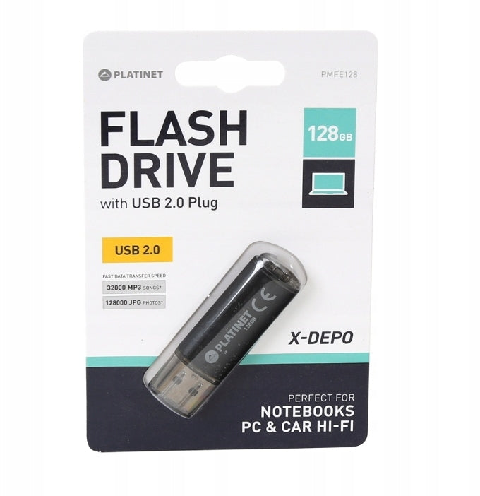PENDRIVE PLATINET X-Depo USB 2.0 128 GB ALUMINUM ENCLOSURE BLACK Manufacturer code PMFE128