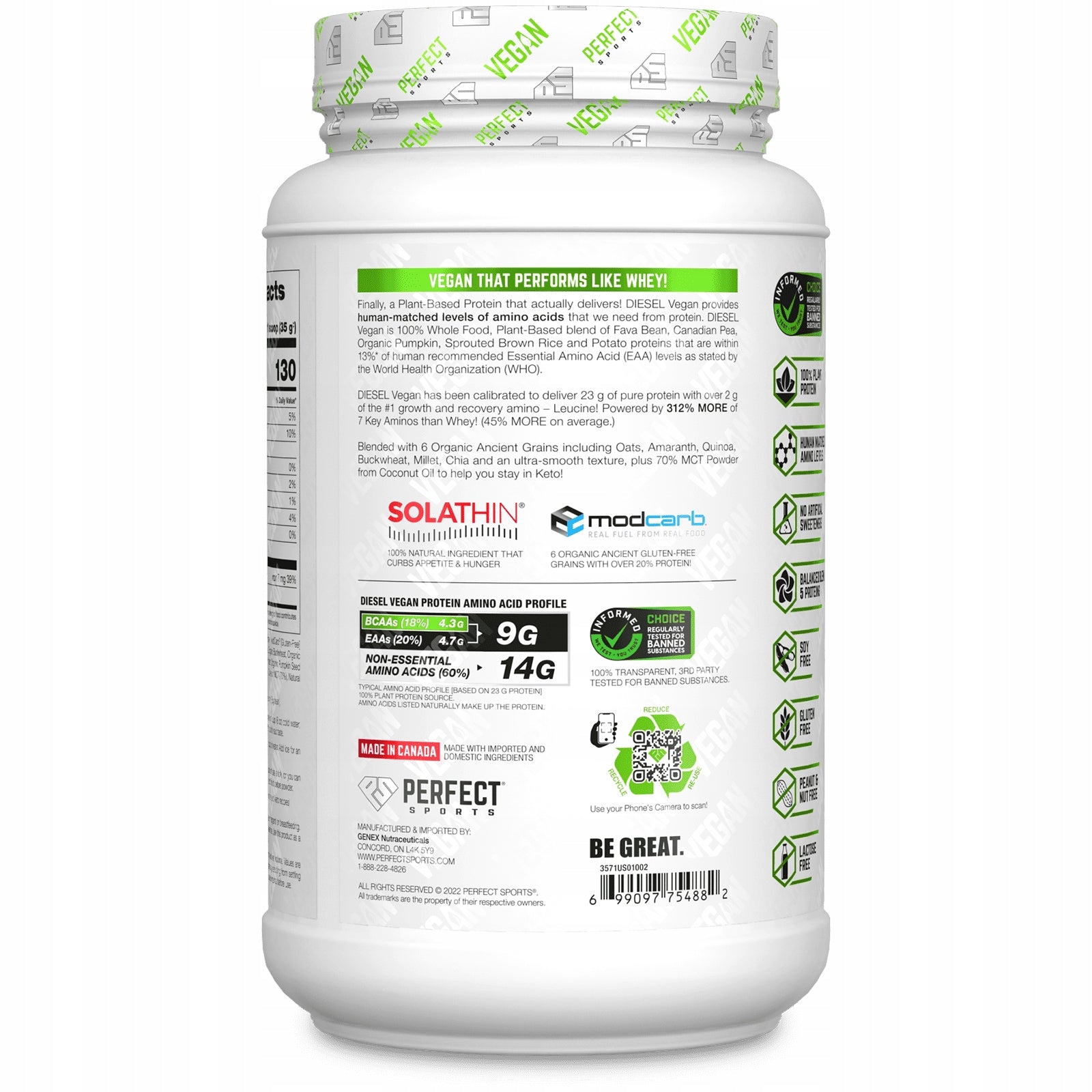 PERFECT Sports, Vegan Diesel, 100% vegetable protein blend, chocolate ice cream Name other
