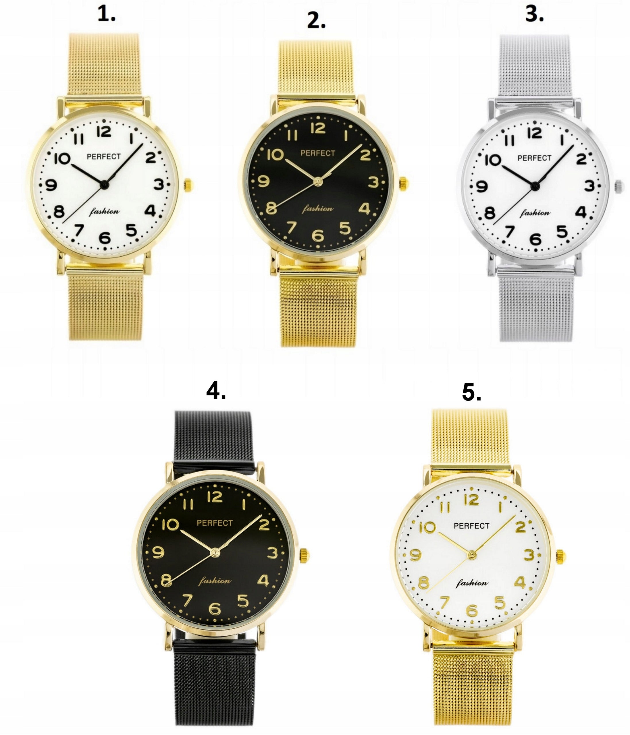 PERFECT TINA WOMEN'S WATCH + BOX + ENGRAVING numbers, gold mesh bracelet Brand Perfect